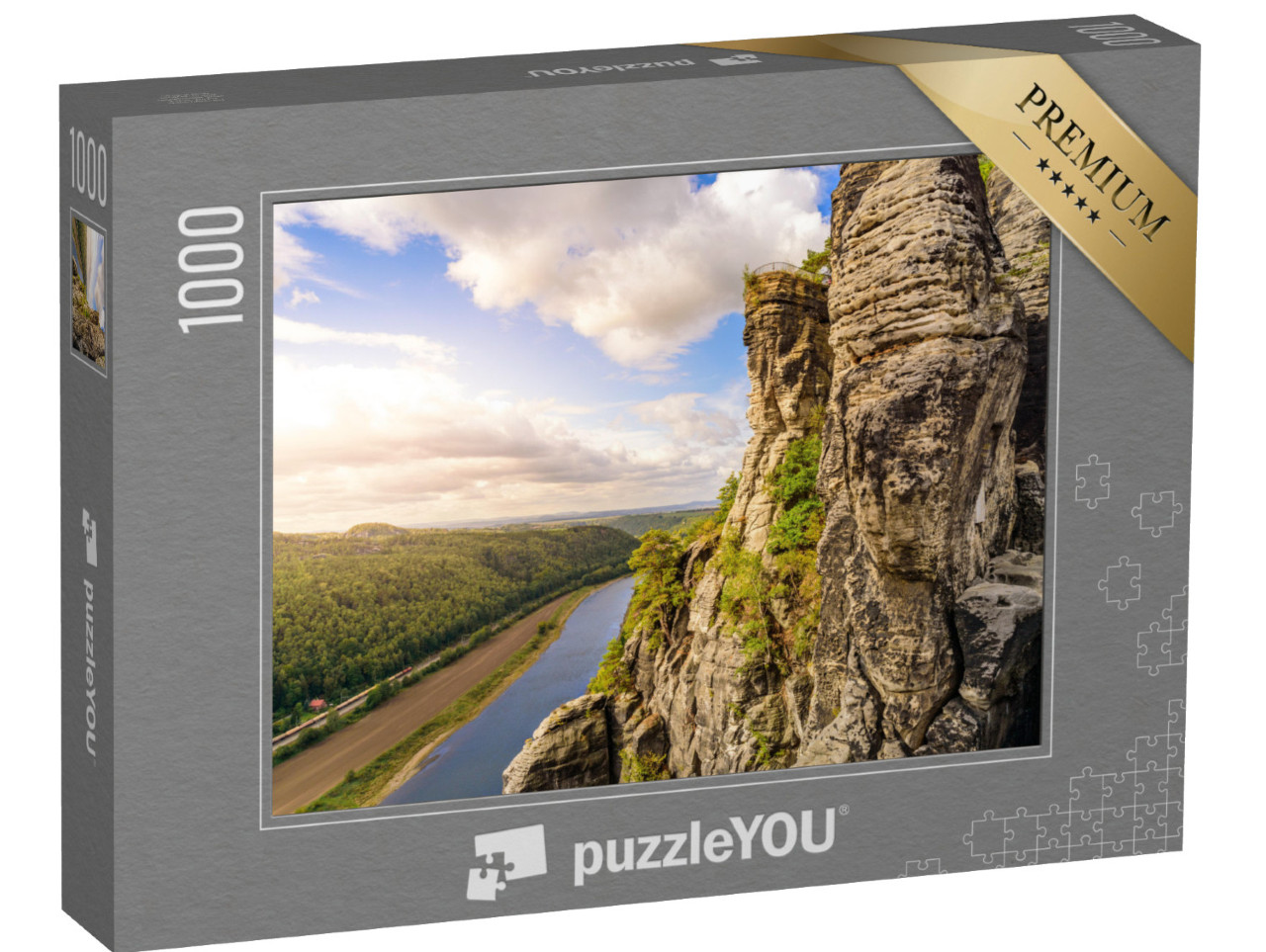 Puzzle 1000 Teile „Blick vom Aussichtspunkt Bastei auf die Elbe, Sächsische Schweiz, Deutschland“