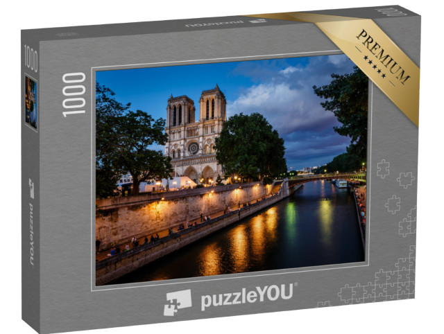 Puzzle 1000 Teile „Kathedrale Notre Dame de Paris und Seine am Abend, Paris, Frankreich“