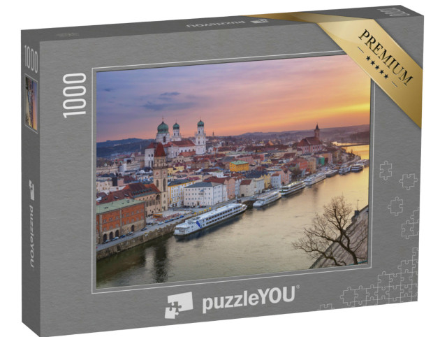 Puzzle 1000 Teile „Passauer Skyline bei Sonnenuntergang, Bayern, Deutschland“