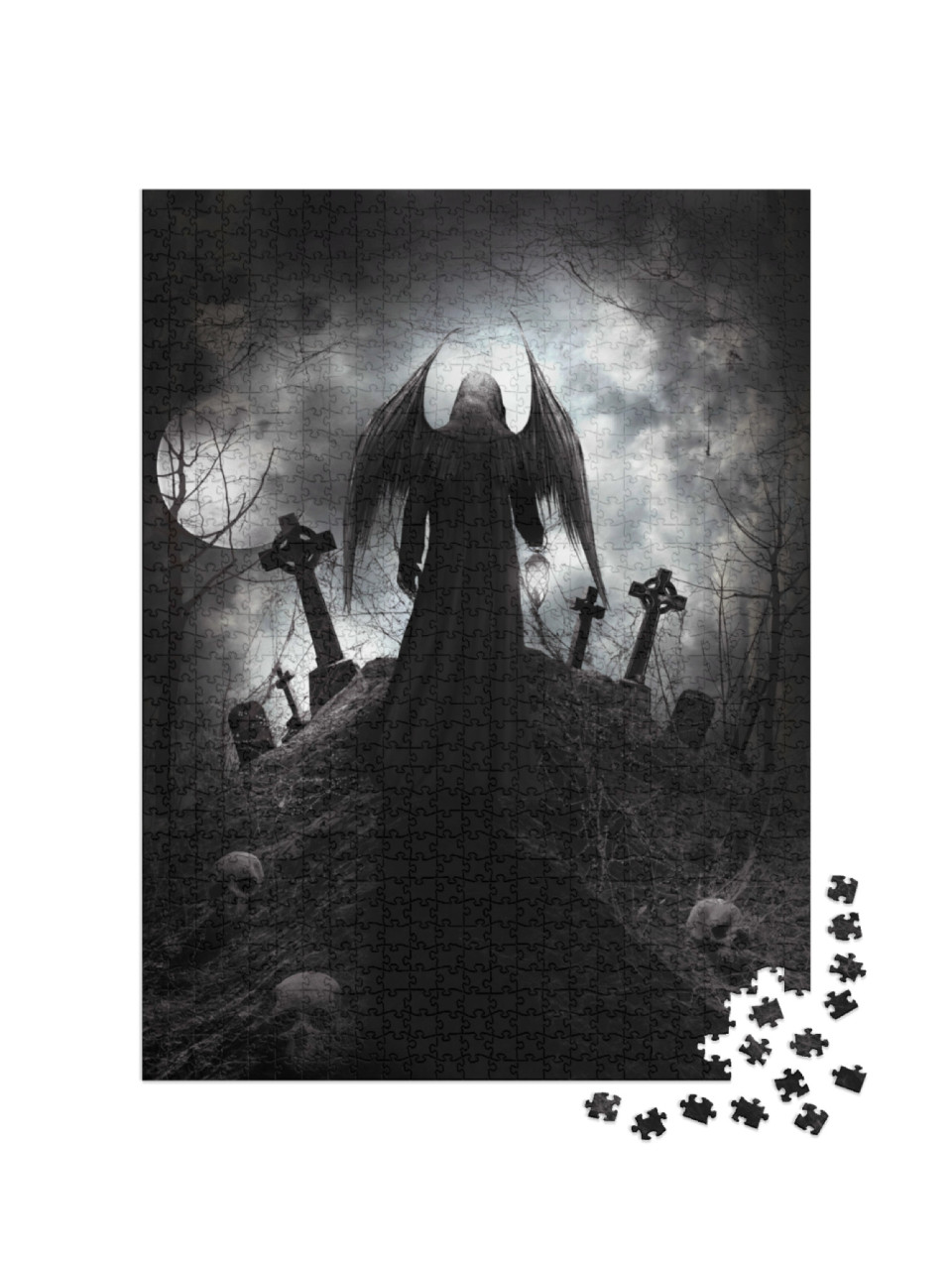 Puzzle 1000 Teile „Gothic-Figur mit Grabsteinen und Totenköpfen“