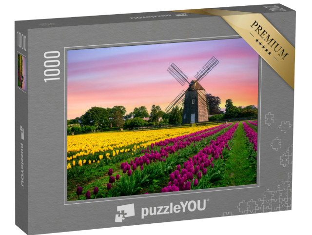 Puzzle 1000 Teile „Windmühle in einem Tulpenfeld mit Blumen“