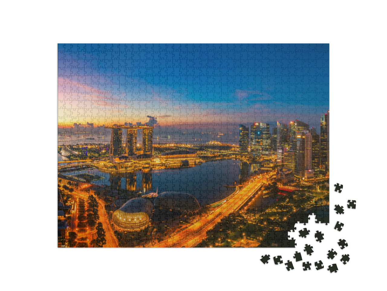 Puzzle 1000 Teile „Singapur Stadt, kurz vor Sonnenaufgang“