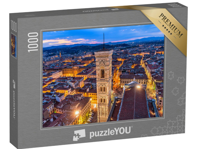 Puzzle 1000 Teile „Luftaufnahme in der Abenddämmerung von Giottos Campanile, Altstadt von Florenz“