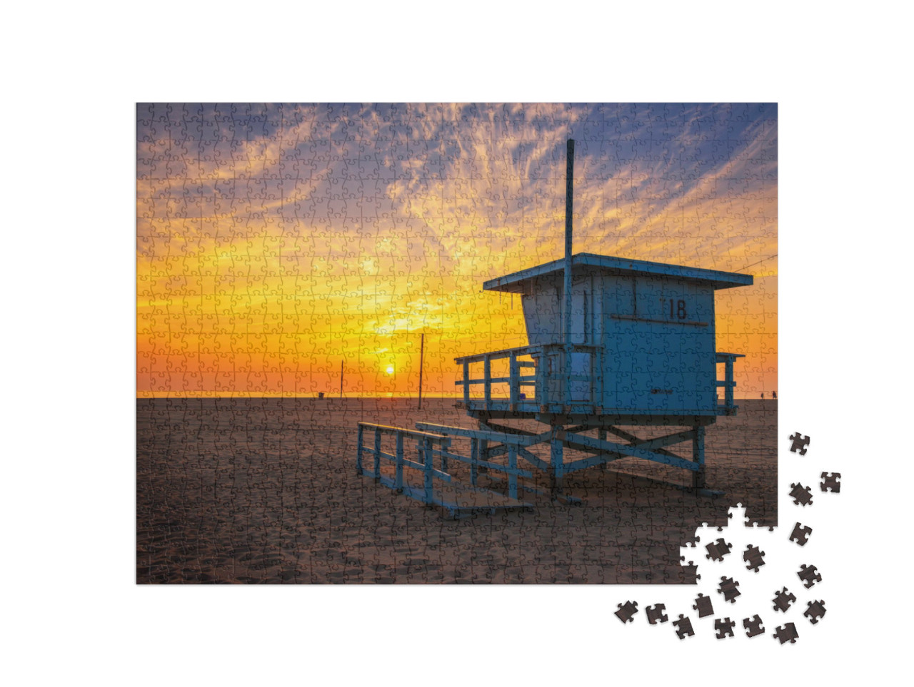 Puzzle 1000 Teile „Sonnenuntergang am Strand von Santa Monica, Los Angeles“