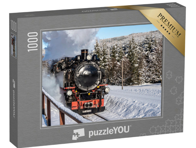 Puzzle 1000 Teile „Historische Dampflokomotive im winterlichen Erzgebirge“