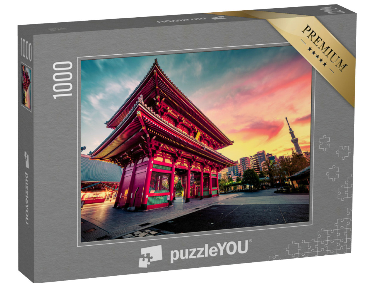 Puzzle 1000 Teile „Sensoju-Tempel, im Hintergrund der Tokyo Skytree“