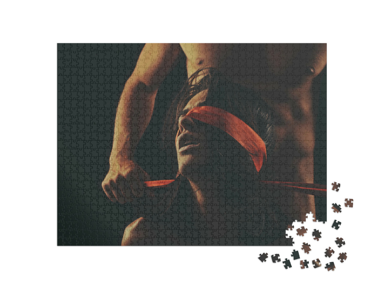 Puzzle 1000 Teile „Leidenschaftliches Paar beim erotischen Spiel mit Augenbinde“