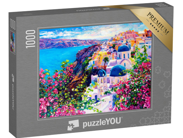 Puzzle 1000 Teile „Santorini: schönes Ölgemälde der Meereslandschaft“