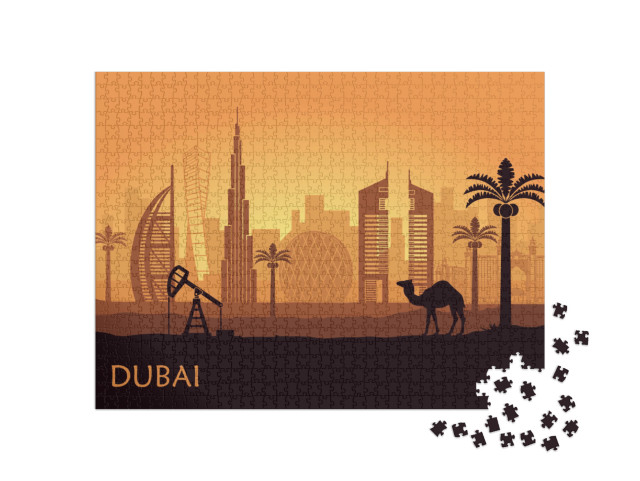 Puzzle 1000 Teile „Abstrakte Skyline von Dubai in der Abenddämmerung“