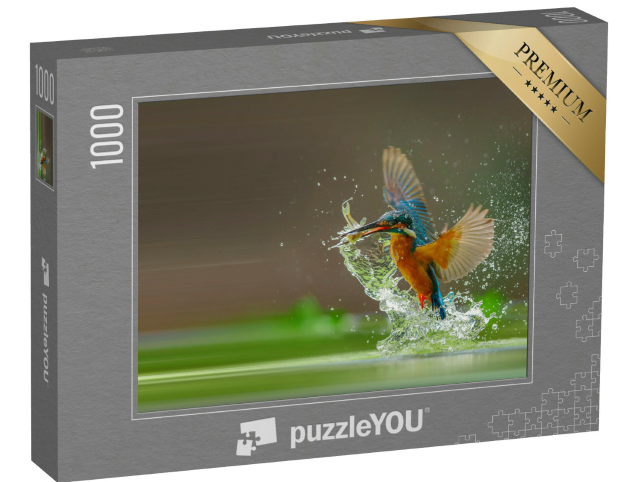 Puzzle 1000 Teile „Eisvogel fängt Fisch aus dem Wasser“