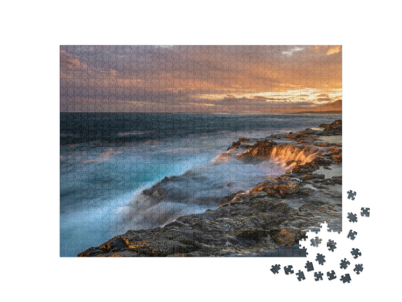 Puzzle 1000 Teile „Beeindruckender Sonnenuntergang über den felsigen Klippen von Fuerteventura“