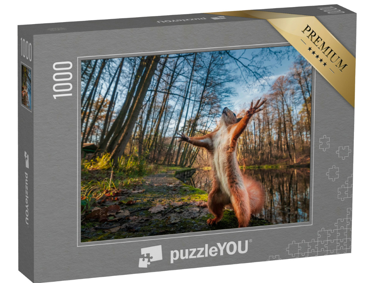 Puzzle 1000 Teile „Lustiges rotes Eichhörnchen posiert im Wald “