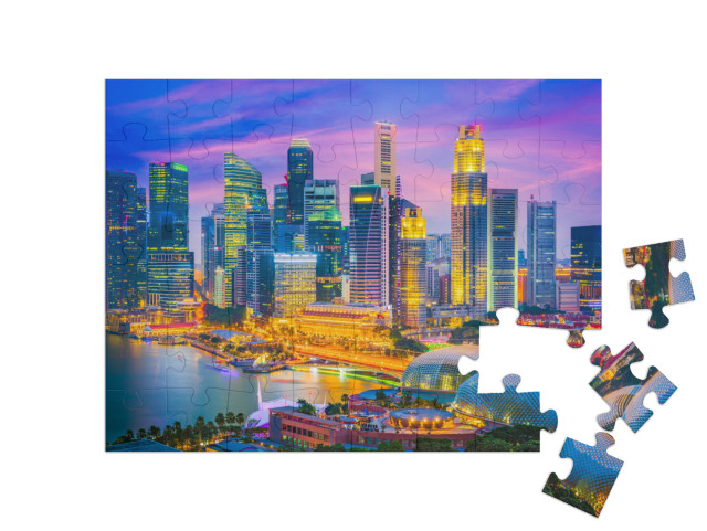 Puzzle 48 Teile „Skyline von Singapur im Abendlicht“
