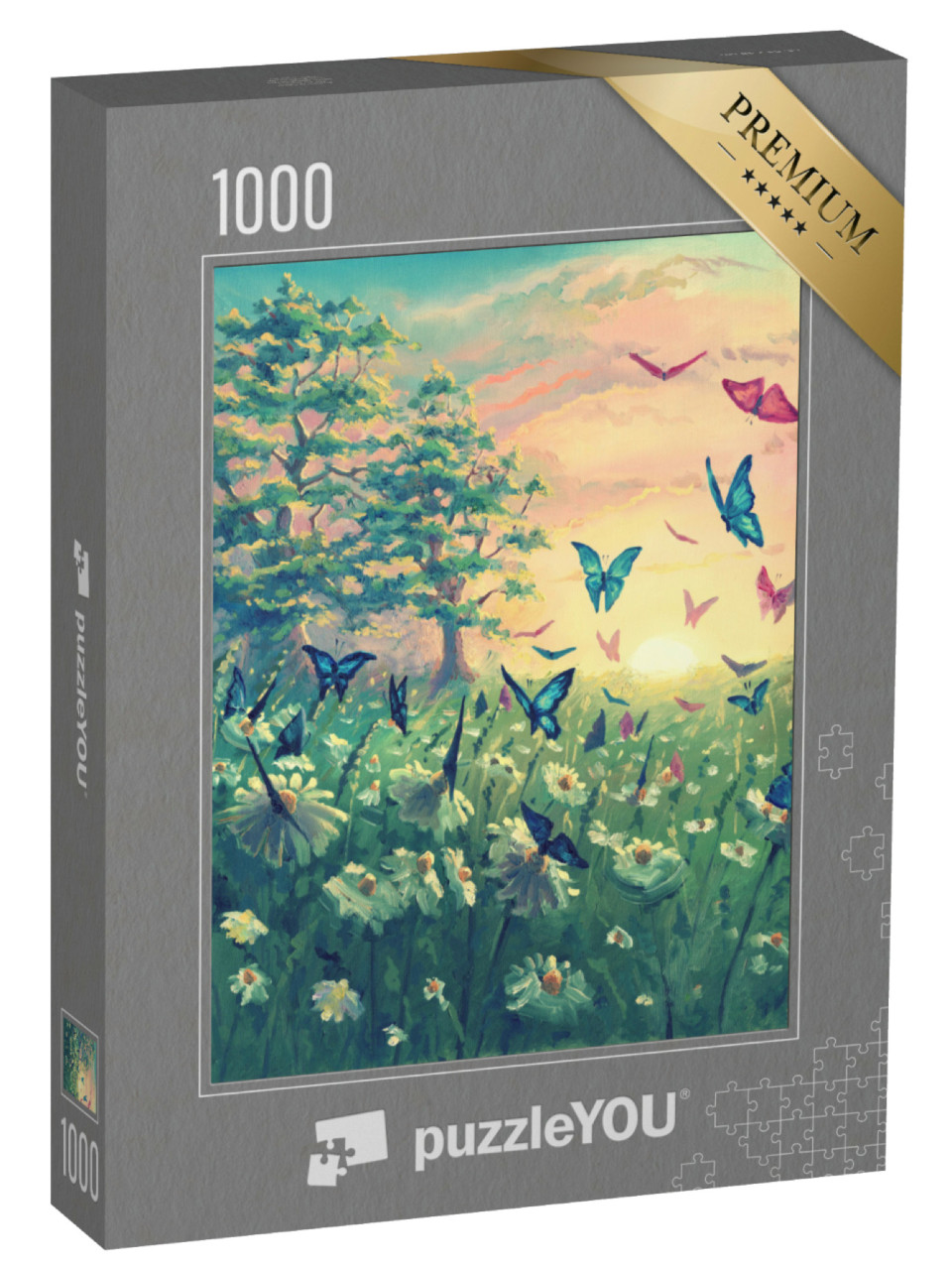Puzzle 1000 Teile „Sonnenuntergang mit Schmetterlingen“