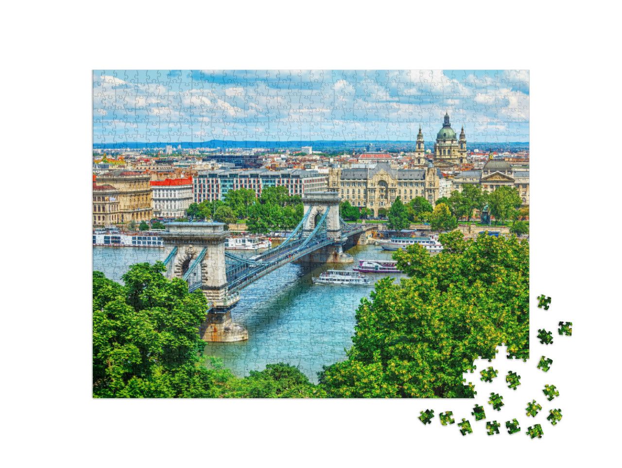 Puzzle 1000 Teile „Kettenbrücke über der Donau in der Stadt Budapest, Ungarn“