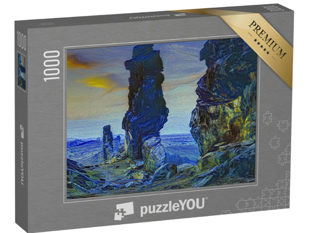 Puzzle 1000 Teile „im Kunst-Stil von van Gogh, Sternennacht - Teufelsmauer im Harz, Deutschland“