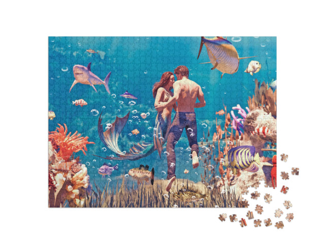 Puzzle 1000 Teile „Mann und Meerjungfrau - eine Liebesgeschichte“
