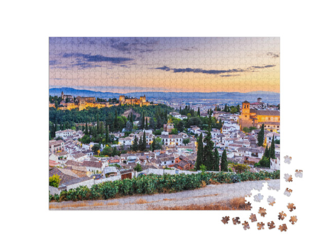 Puzzle 1000 Teile „Alhambra in der Dämmerung, Granada, Spanien“