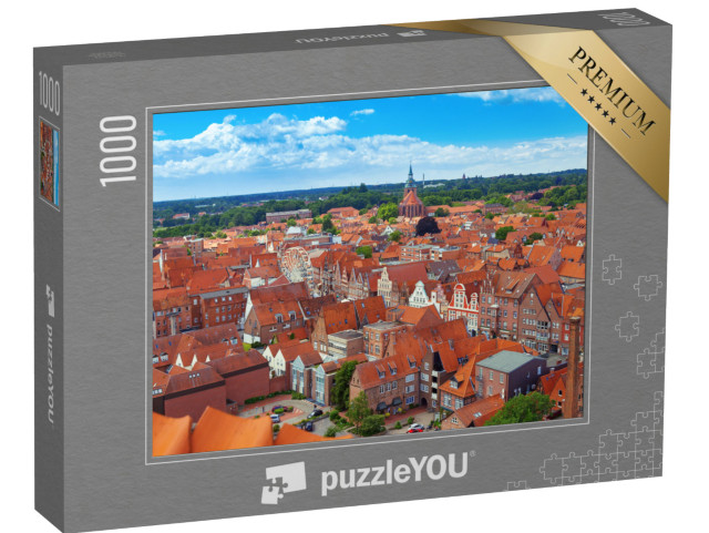 Puzzle 1000 Teile „Über den Dächern von Lüneburg: Stadtansicht von oben, Niedersachsen“