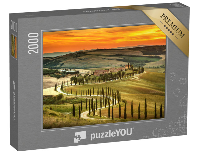 Puzzle 2000 Teile „Sonnenuntergang über der Landschaft der Toskana, Italien“