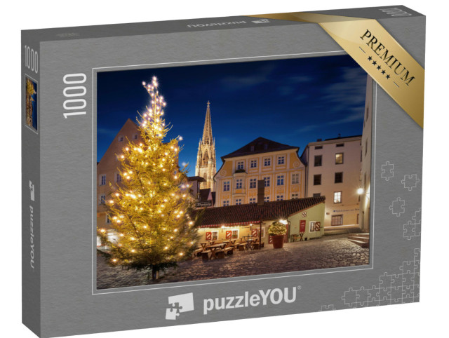 Puzzle 1000 Teile „Weihnachtsbaum auf dem Platz der Würstchenbude in Regensburg“