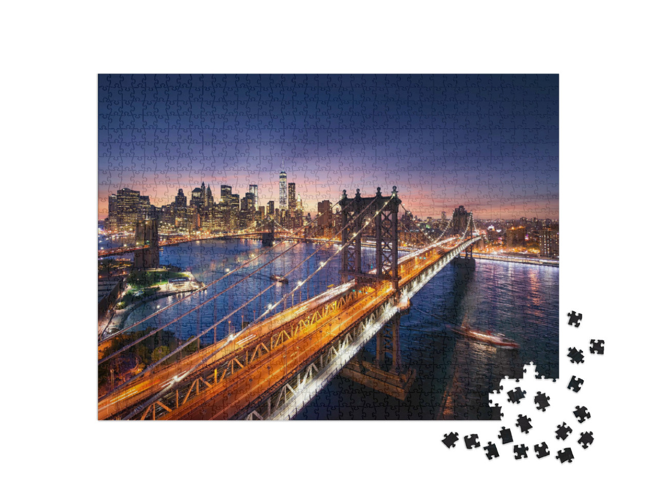 Puzzle 1000 Teile „Sonnenuntergang über Manhatten und der Brooklyn Bridge, New York“