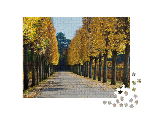 Puzzle 1000 Teile „Herbstlicher Blick auf eine Gasse der Eremitage Bayreuth, Deutschland“