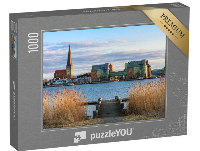 Puzzle 1000 Teile „Blick über Warnow nach Rostock, Deutschland“
