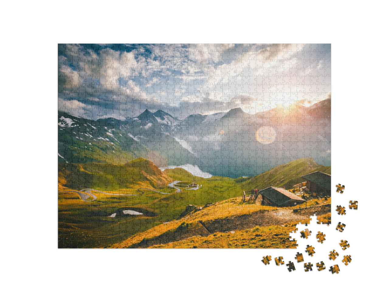 Puzzle 1000 Teile „Luftaufnahme einer kurvigen Straße am Großglockner, Salzburg, Österreich“