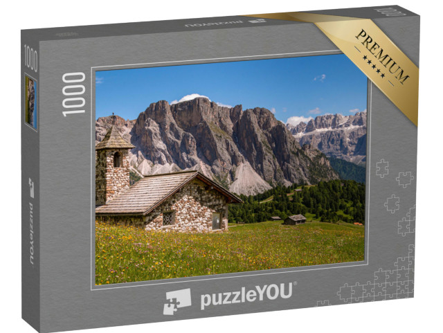 Puzzle 1000 Teile „Bergkapelle vor der Sellagruppe, Alp Seceda, Dolomiten, Südtirol“
