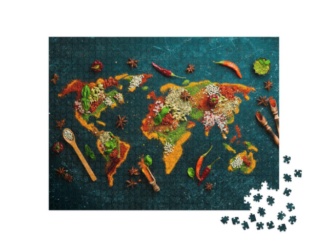 Puzzle 1000 Teile „Weltkarte - Indische Küche“