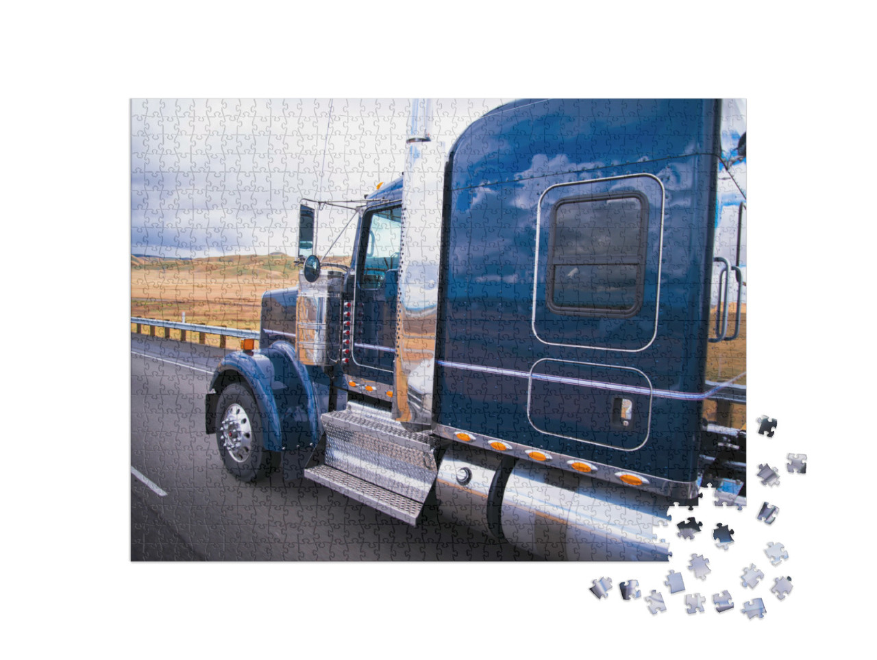 Puzzle 1000 Teile „Chromverzierter Truck auf dem Highway durch Kaliforniern“
