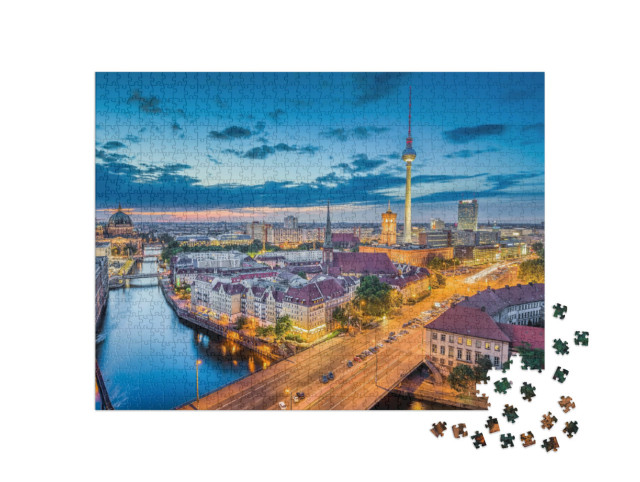 Puzzle 1000 Teile „Berliner Skyline am Abend, Deutschland“