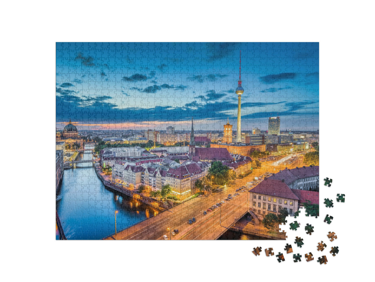 Puzzle 1000 Teile „Berliner Skyline am Abend, Deutschland“