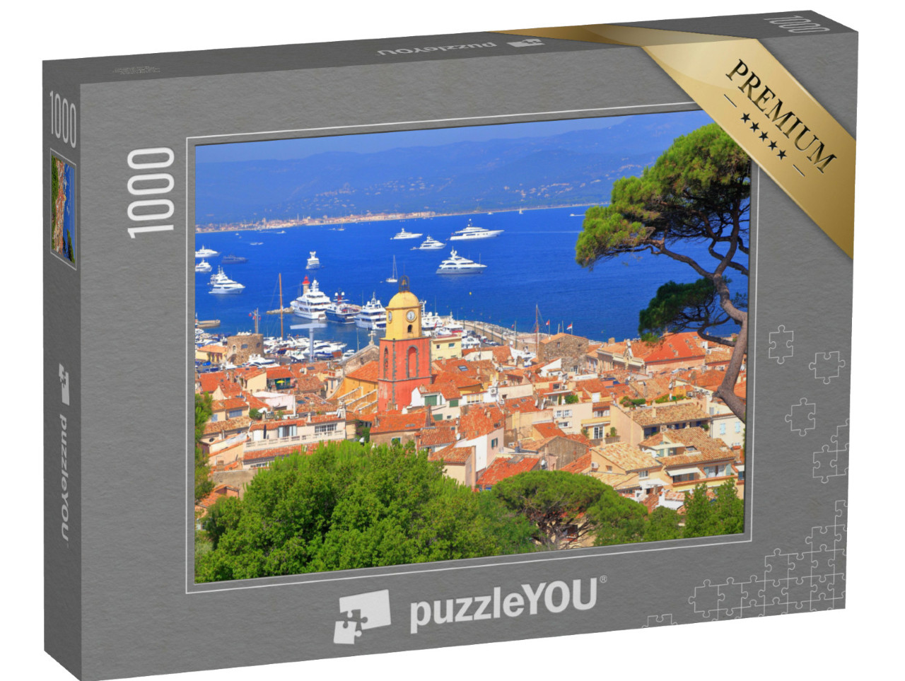 Puzzle 1000 Teile „Luftbild: Altstadt von Saint-Tropez mit Booten im Hintergrund, Frankreich“