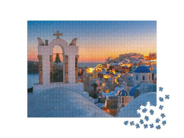 Puzzle 1000 Teile „Oia im goldenem Sonnenuntergang, Insel Santorini, Griechenland“