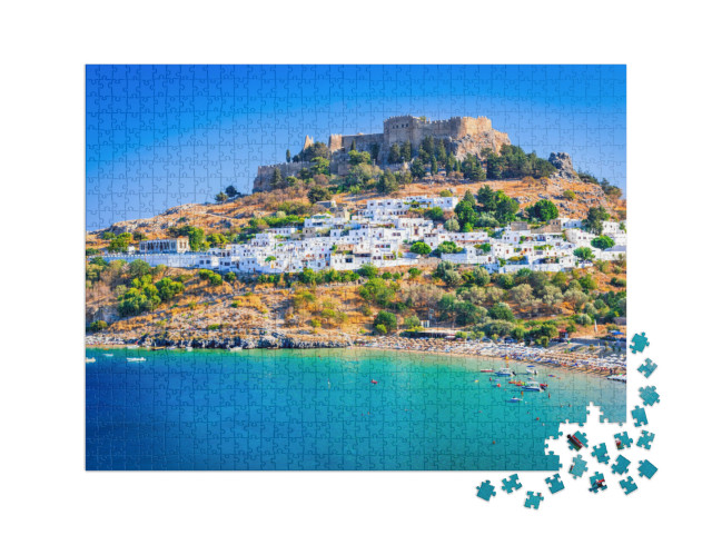 Puzzle 1000 Teile XXL „Lindos mit seinen weiß getünchten Häusern, Rhodos, Griechenland“