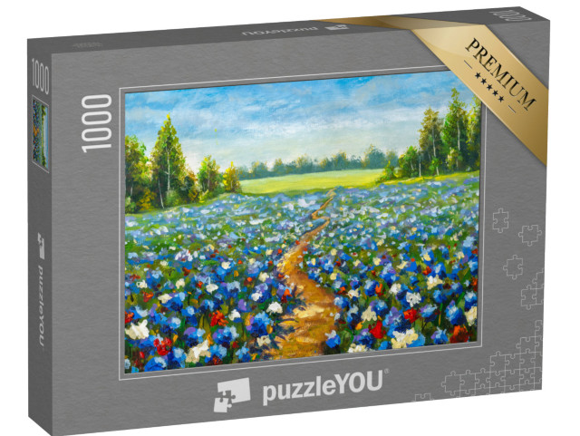 Puzzle 1000 Teile „Straße durch das Blumenfeld, Claude Monet Impressionismus“