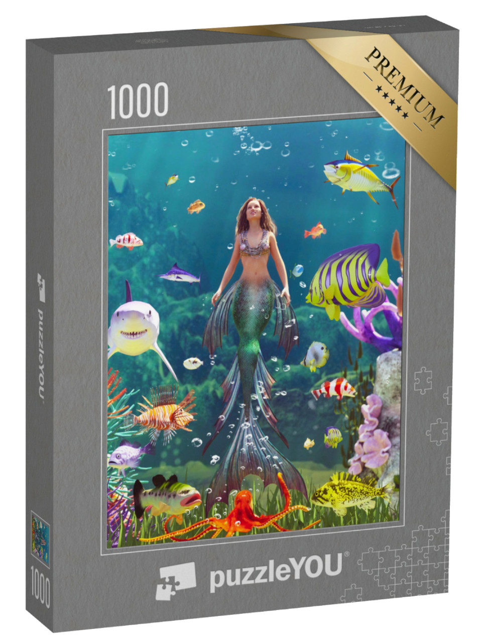 Puzzle 1000 Teile „Meeresnymphe in der bunten Unterwasserwelt“