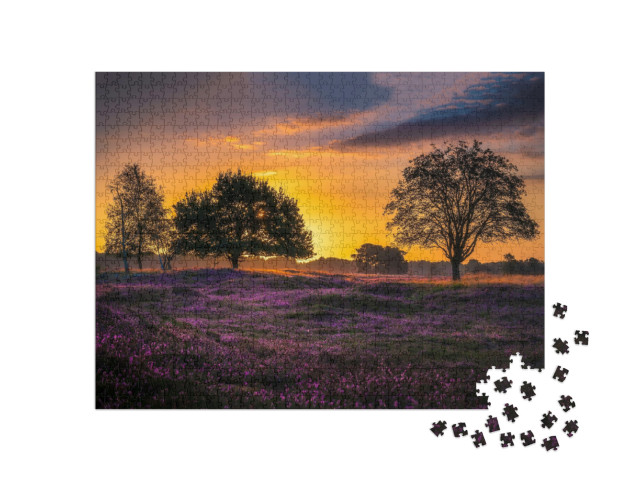 Puzzle 1000 Teile „Sonnenuntergang über der Blumenwiese“