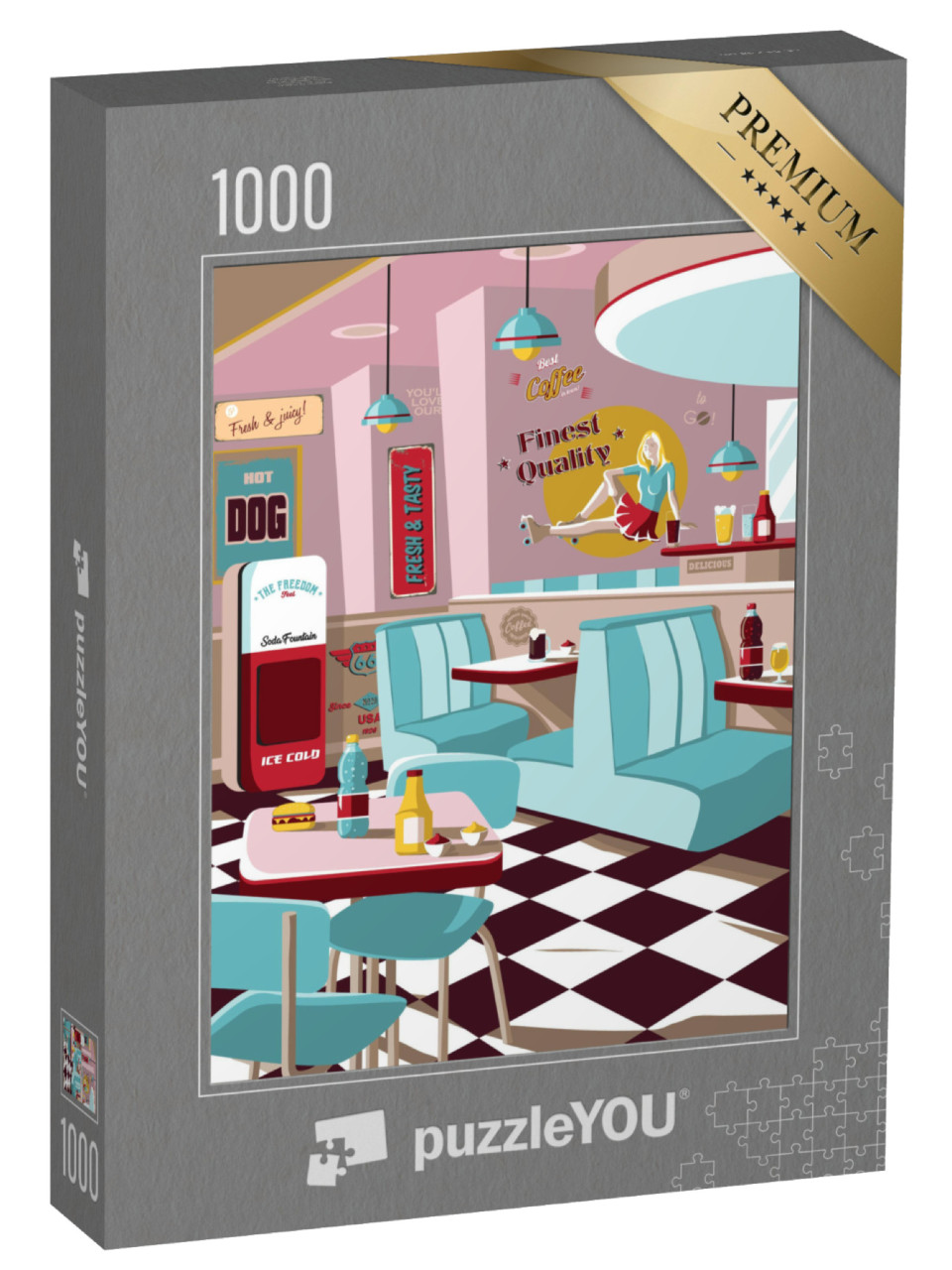 Puzzle 1000 Teile „Amerikanisches Restaurant-Poster im Retro-Stil“