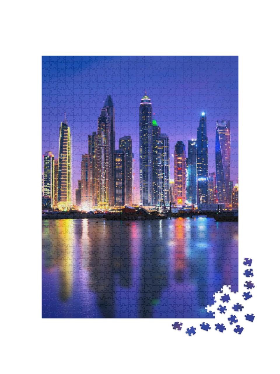 Puzzle 1000 Teile „Skyline des Jachthafens von Dubai bei Nacht“