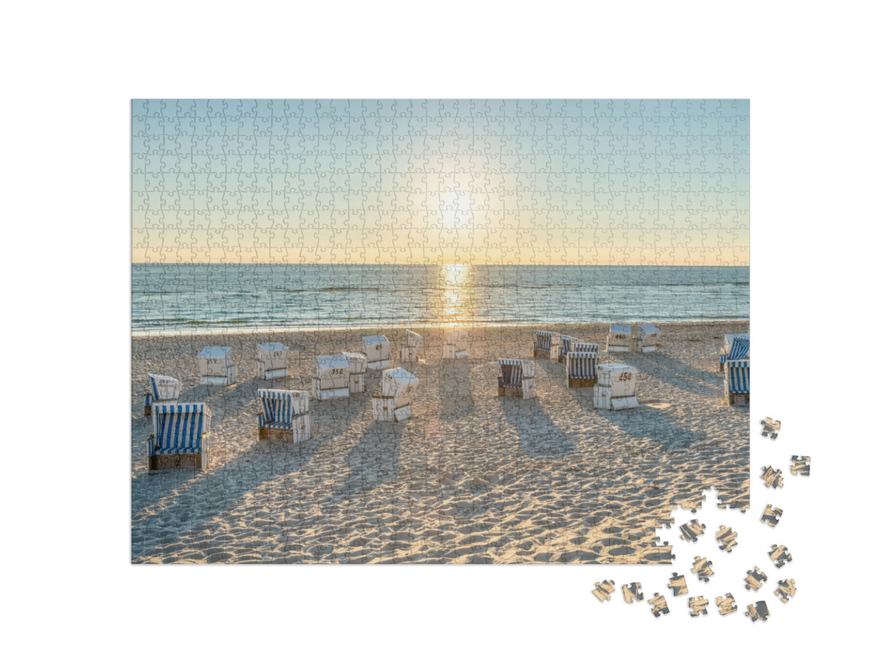 Puzzle 1000 Teile „Strandkörbe an der Nordseeküste auf Sylt, Deutschland“