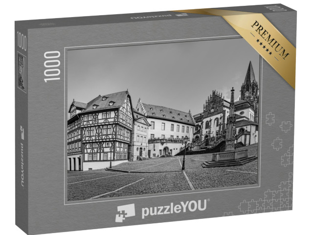 Puzzle 1000 Teile „Stiftsbasilika in Aschaffenburg, Deutschland, schwarz-weiß“