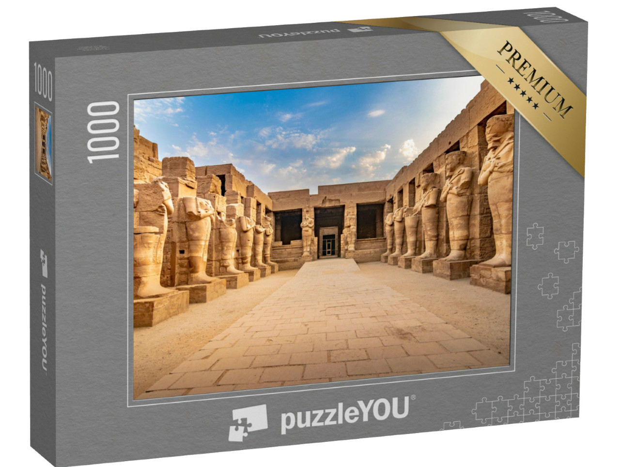 Puzzle 1000 Teile „Große Skulpturen und Pharaonen im Karnak Tempel, Ägypten“