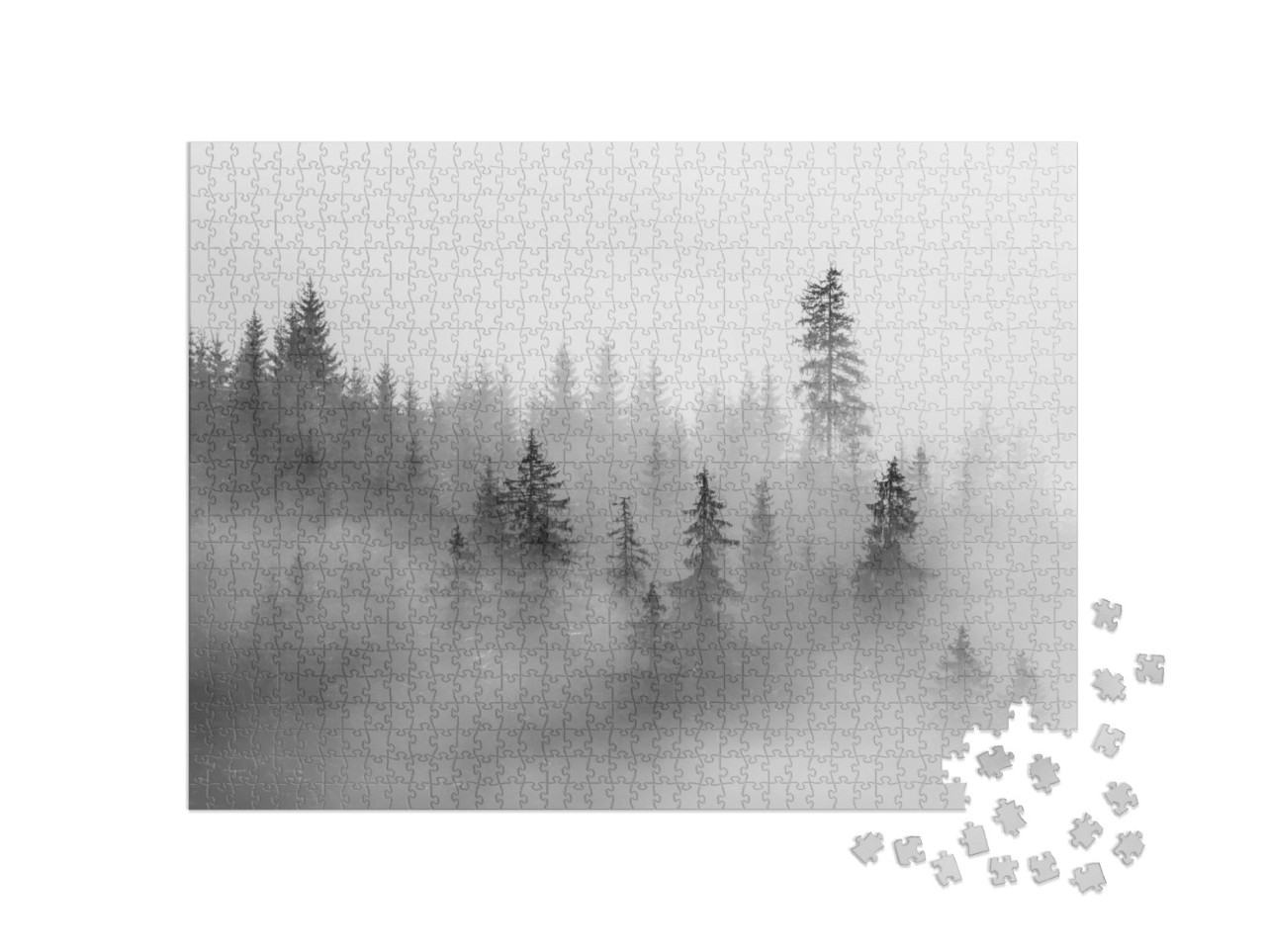Puzzle 1000 Teile „Geheimnisvoller Nebel im Wald“