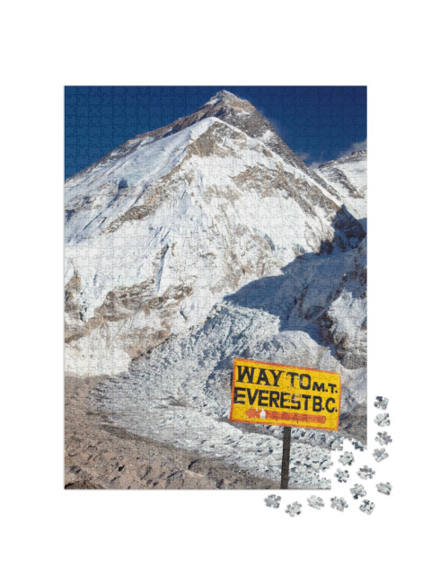 Puzzle 1000 Teile „Wegweiser zum Mount Everest mit Khumbu-Gletscher, Himalaya, Nepal“