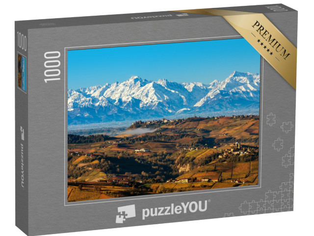 Puzzle 1000 Teile „Blick von oben auf herbstliche Hügel und schneebedeckte Berge“