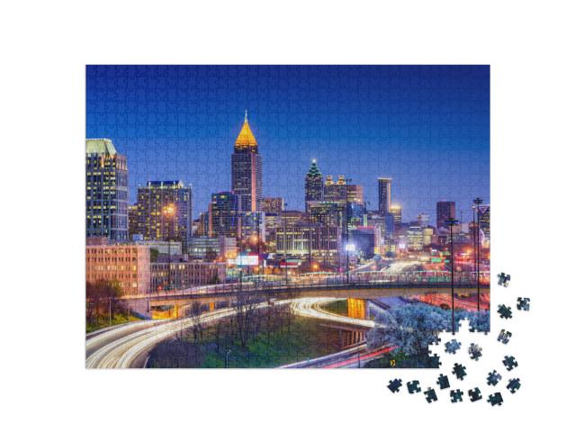 Puzzle 1000 Teile „Skyline der Innenstadt am Abend, Atlanta, USA“