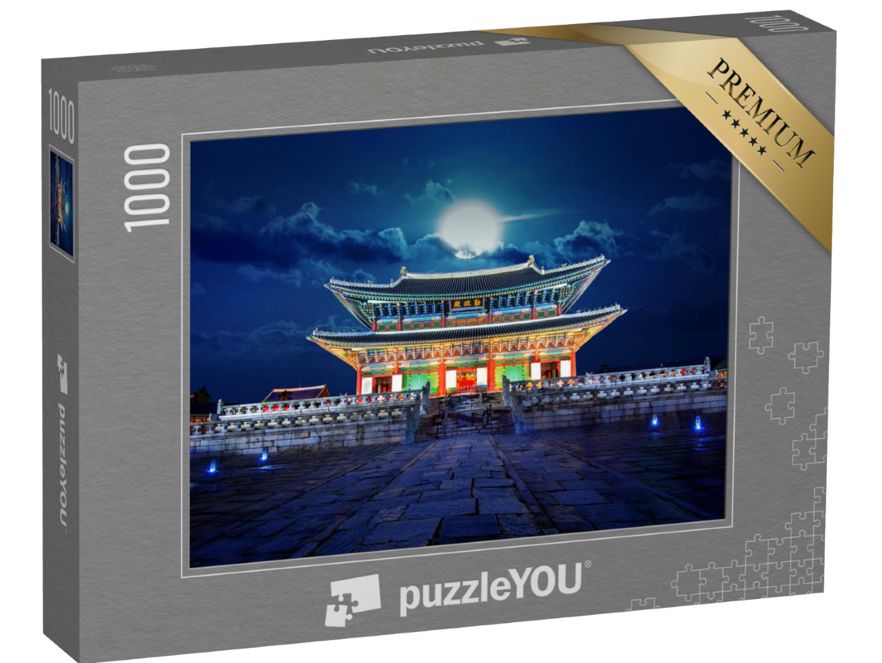 Puzzle 1000 Teile „Vollmond über dem Gyeongbokgung-Palast, Seoul, Südkorea“